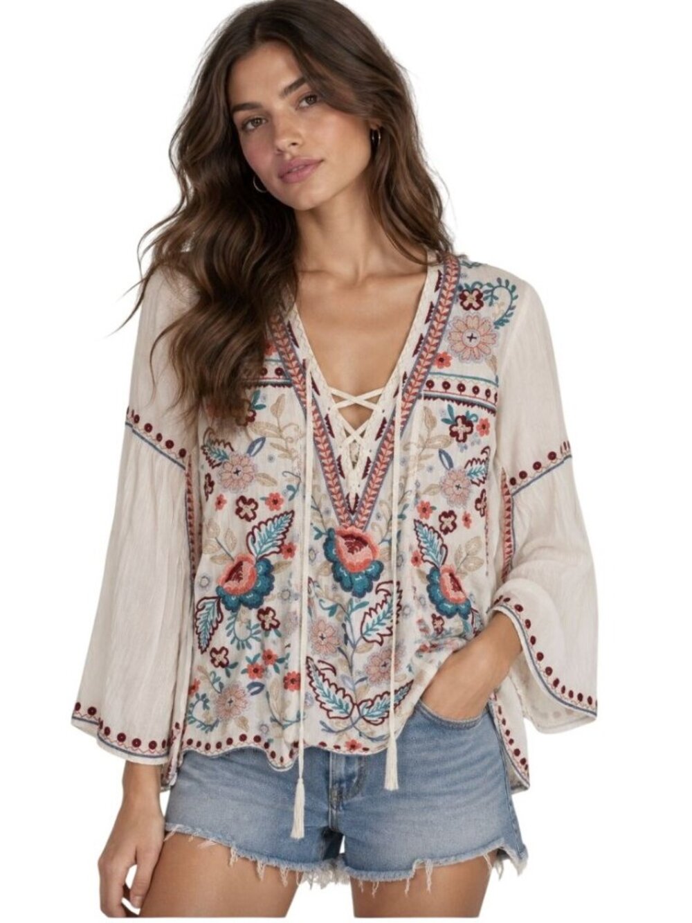 Johnny Was Oman Laceup Swing Blouse NWT - Size XS